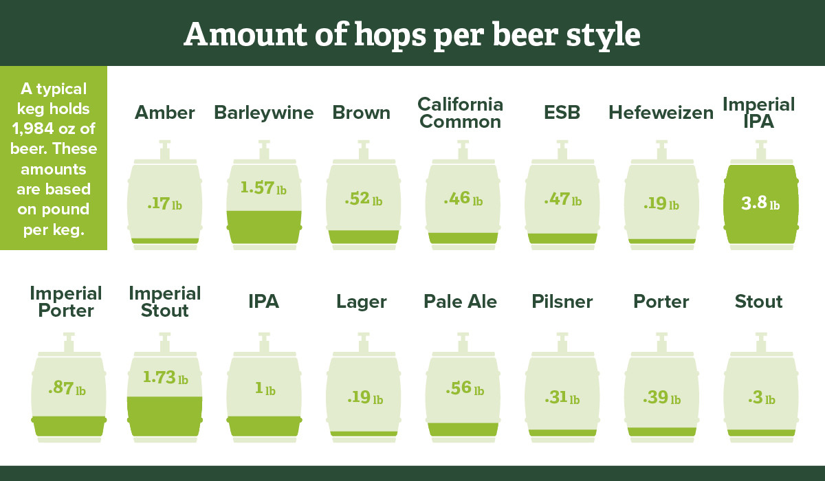 Amount of hops per beer style graph